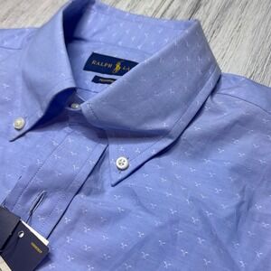 Ralph Lauren Performance Mens Blue Patterned Cotton Twill Shirt Size M NWT